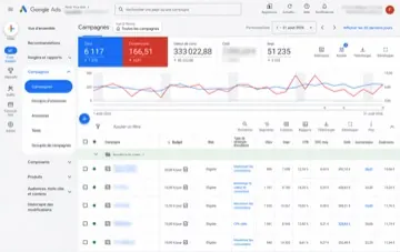 Tableau de bord Google Ads anonymisé avec les graphiques et indicateurs de performance